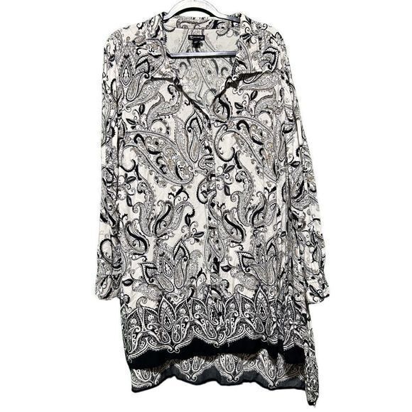 new directions Tops - New Directions Curvy Women's Paisley Long Sleeve Top Plus Size‎ 3x Black/White